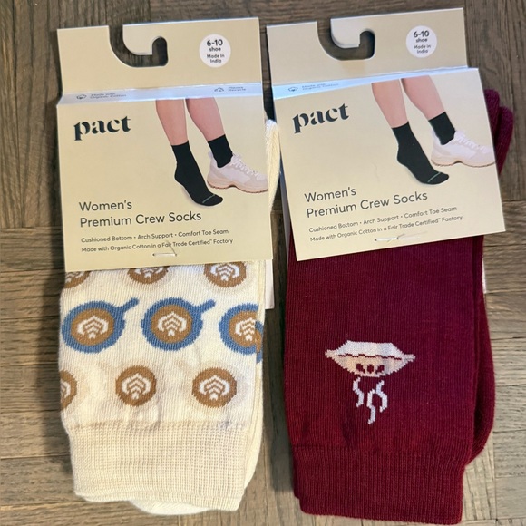 Pact Accessories - Pact Women's Organic Premium Crew Socks - Love You A-Latte & Oven Fresh - 2/$20